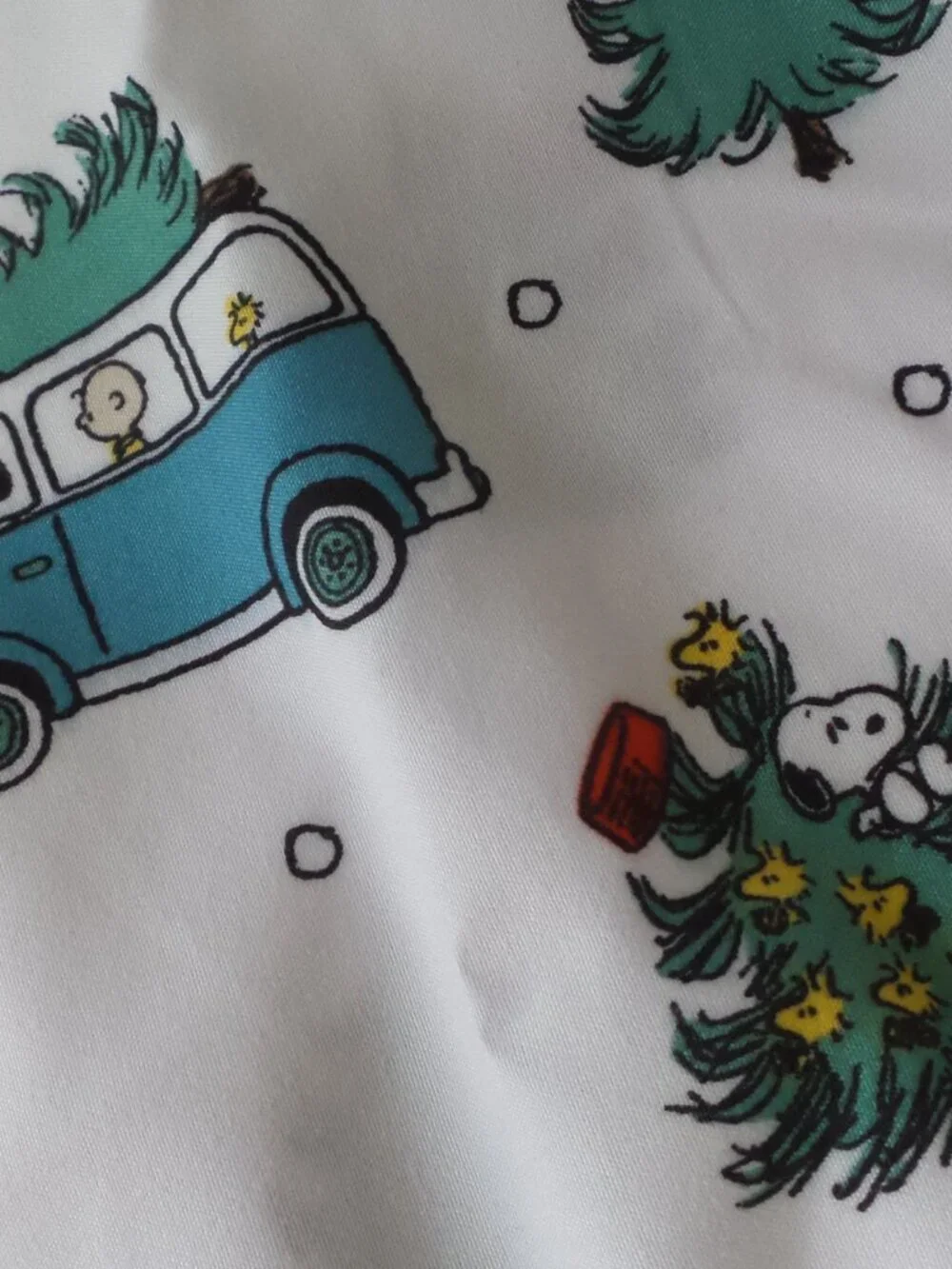 Peanuts Blue Green White Holiday Tree Pattern Pillowcase